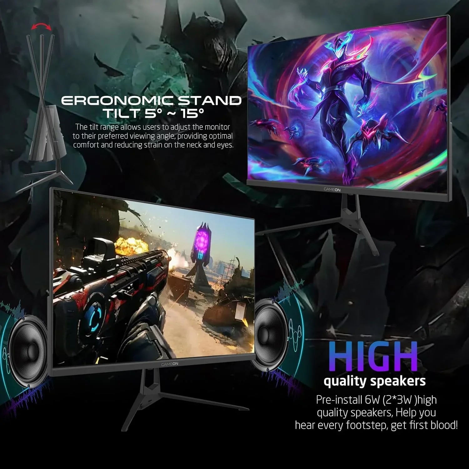 Gameon 27 inch gaming monitor - fhd 1080p computer monitor 120hz ips 1ms
