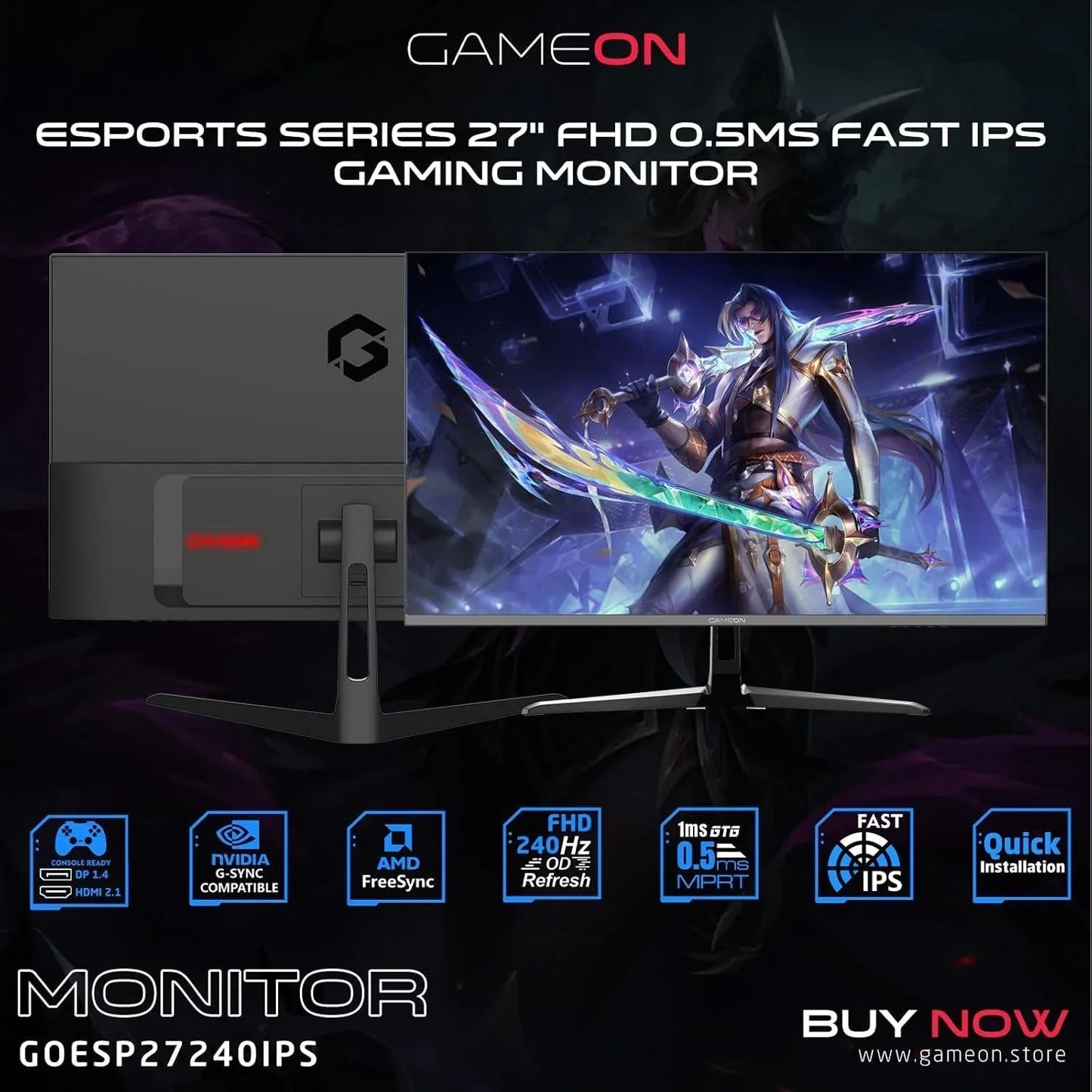 Gameon goesp27240ips esports series 27’’ fhd 240hz mprt 0.5ms hdmi 2.1 fast ips