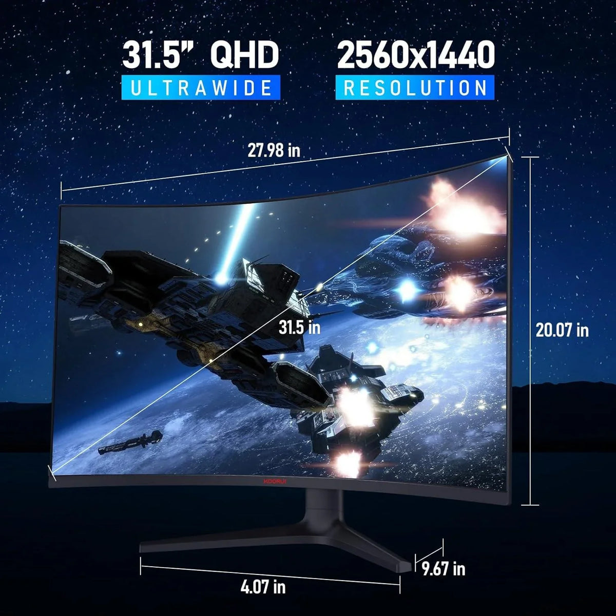 Koorui 32 inch curved gaming monitor - qhd (2560 x 1440) 2k display 170hz - pc hardware