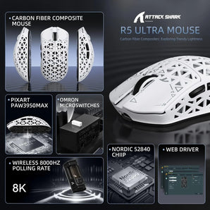 Attack shark r5ultra 8k carbon fiber wireless gaming mouse with 42000 dpi