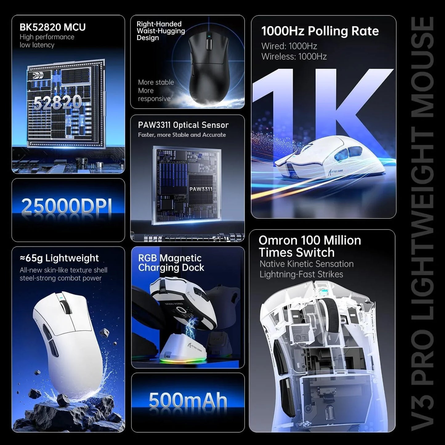 Attack shark v3 pro wireless esports gaming mouse with magnetic charging