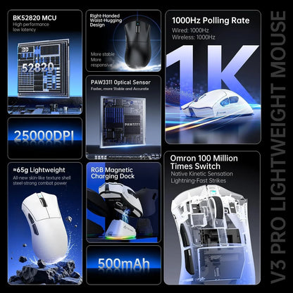 Attack shark v3pro wireless esports gaming mouse with magnetic charging