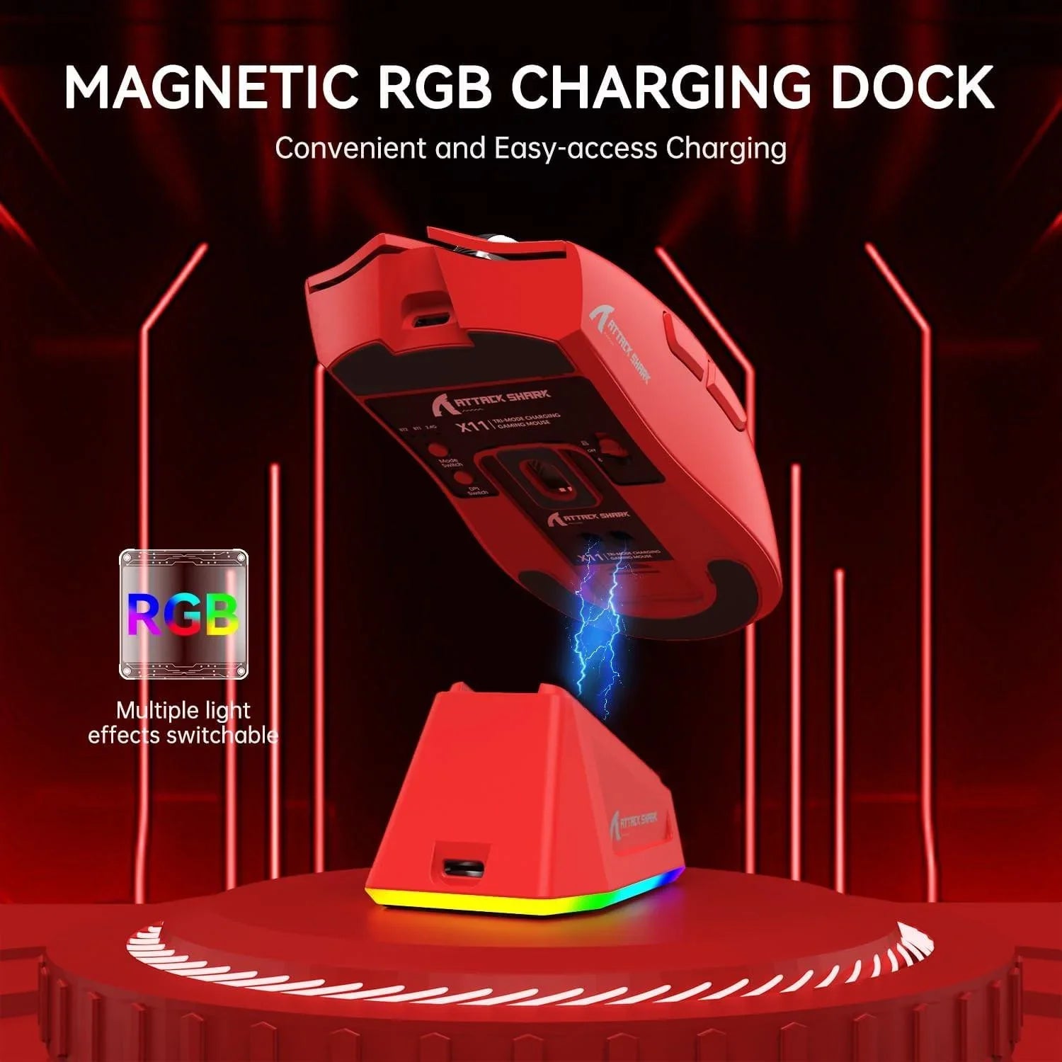 Attack shark x11 lightweight wireless gaming mouse with rgb charging
