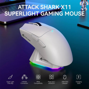 Attack shark x11 lightweight wireless gaming mouse with rgb charging