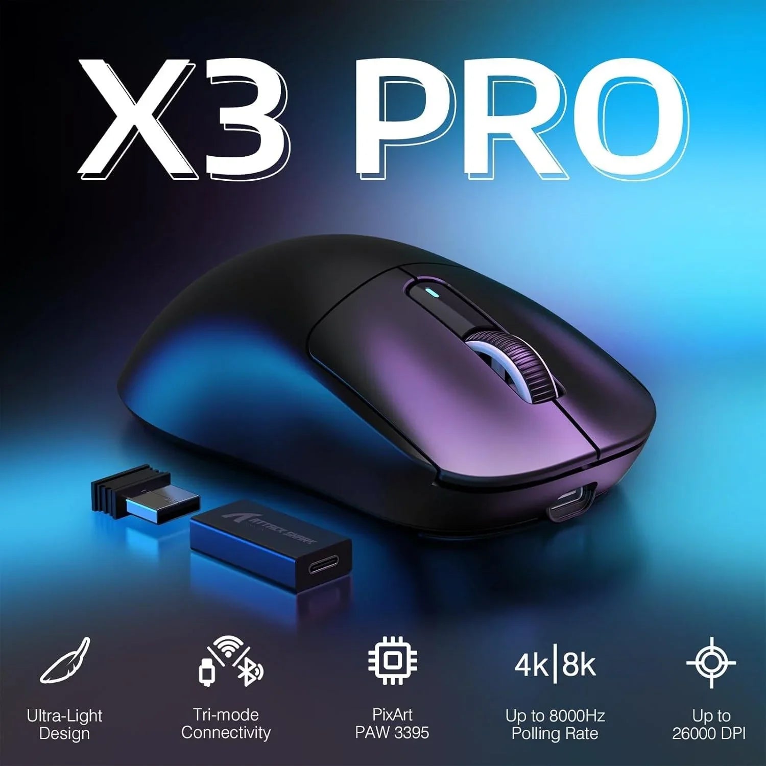 Attack shark x3pro 4k/8k lightweight wireless gaming mouse