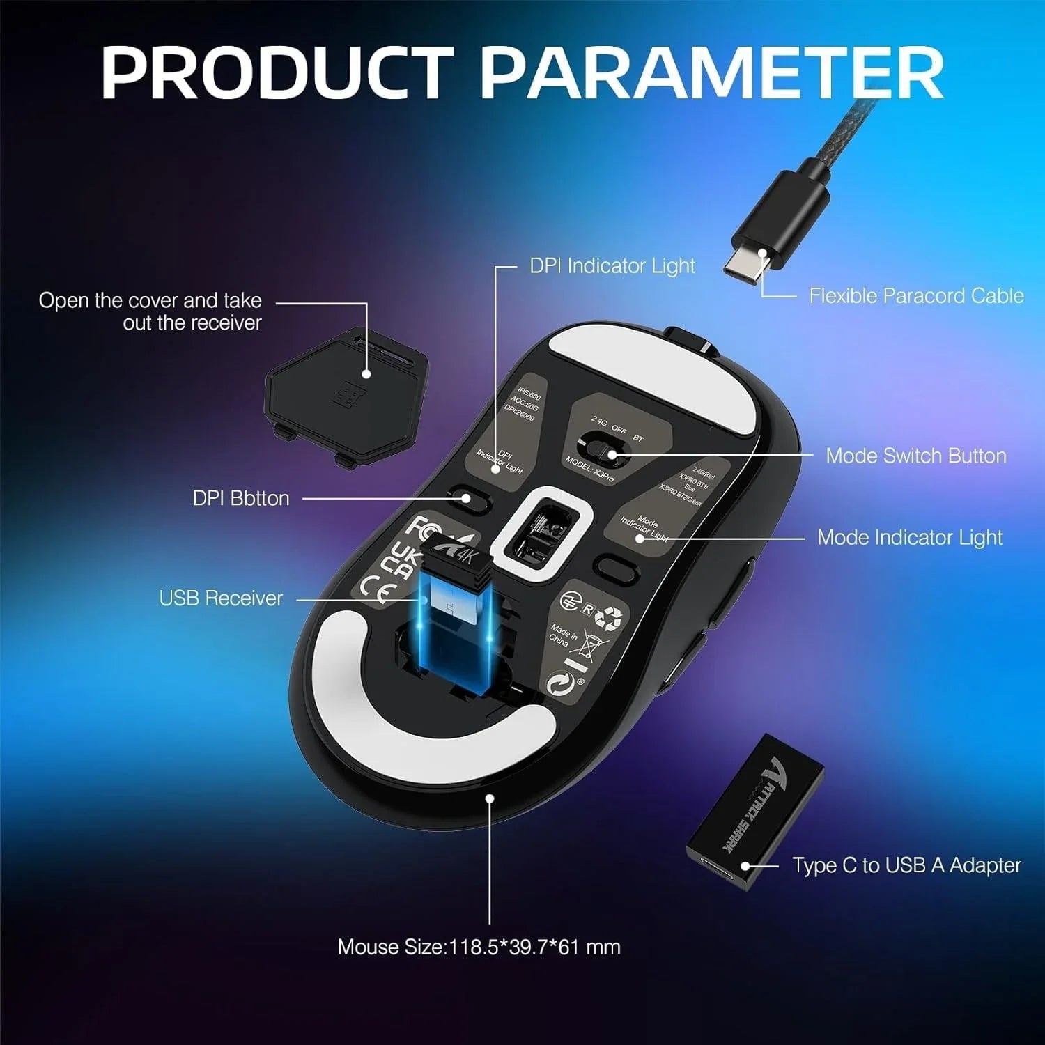Attack shark x3pro 4k/8k lightweight wireless gaming mouse