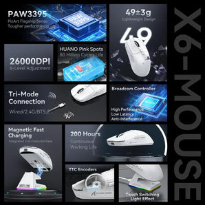 Attack shark x6 lightweight wireless gaming mouse with rgb backlight charging