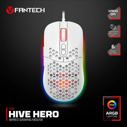 Fantech hero x18 gaming mouse rgb white mice & trackballs
