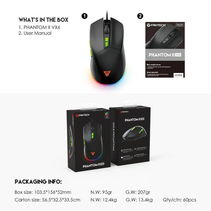 Fantech phantom ii vx6 neon macro gaming mouse