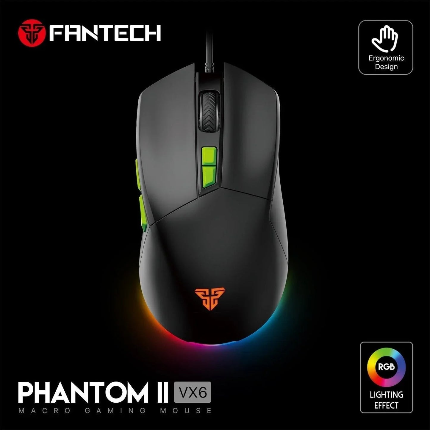 Fantech phantom ii vx6 neon macro gaming mouse