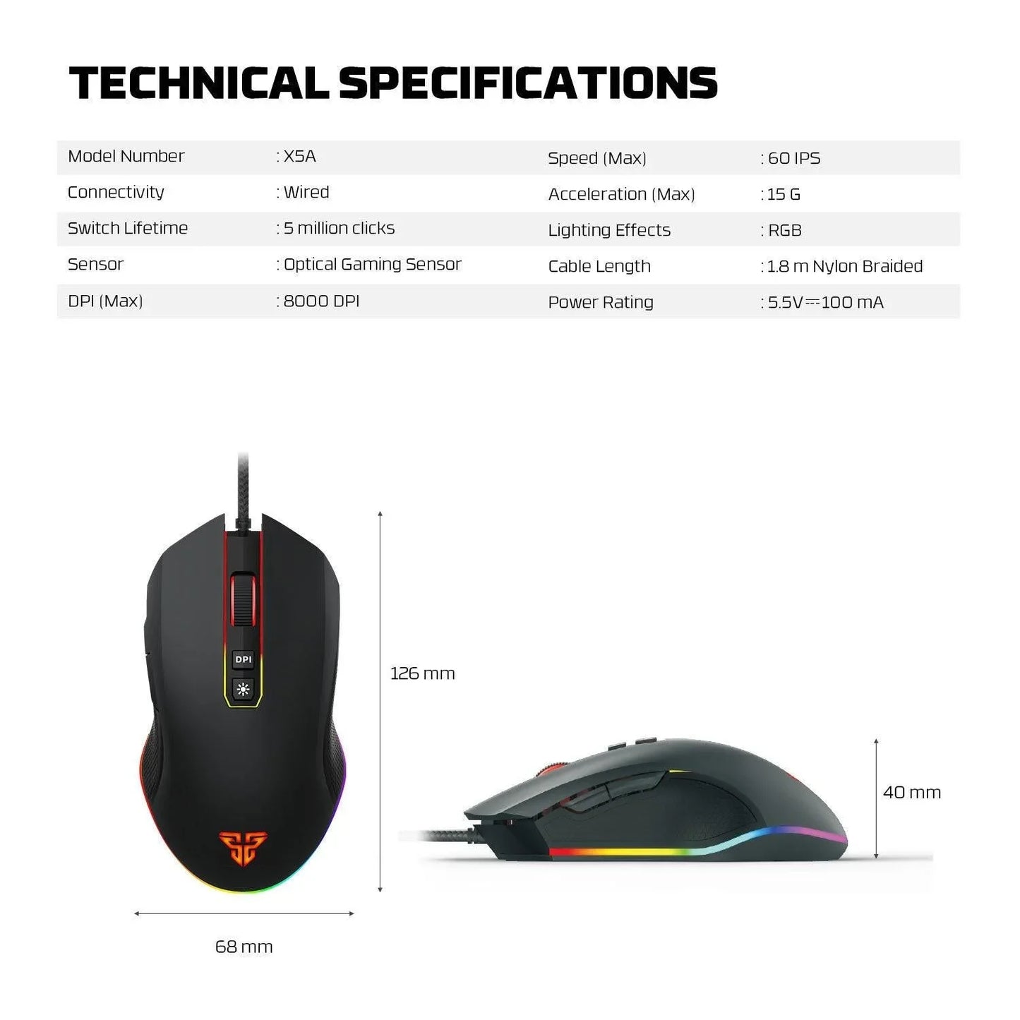 Fantech zeus x5a gaming mouse 8000 dpi mice & trackballs