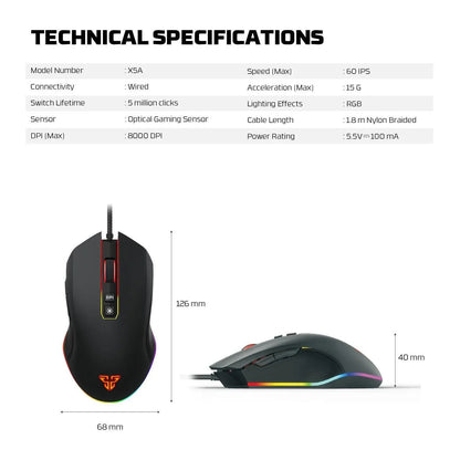 Fantech zeus x5a gaming mouse 8000 dpi mice & trackballs