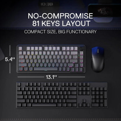 Redragon k673 gb 75% wireless gasket rgb gaming keyboard 3-modes 81 keys pbt
