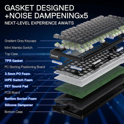 Redragon k673 gb 75% wireless gasket rgb gaming keyboard 3-modes 81 keys pbt