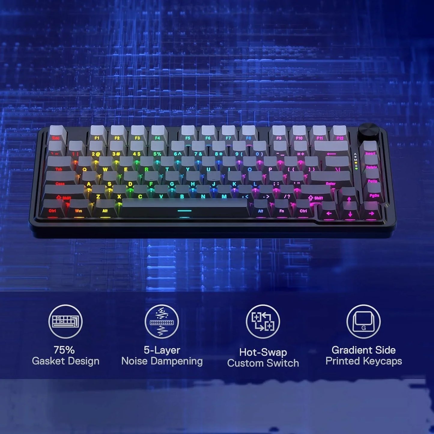 Redragon k673 gb 75% wireless gasket rgb gaming keyboard 3-modes 81 keys pbt