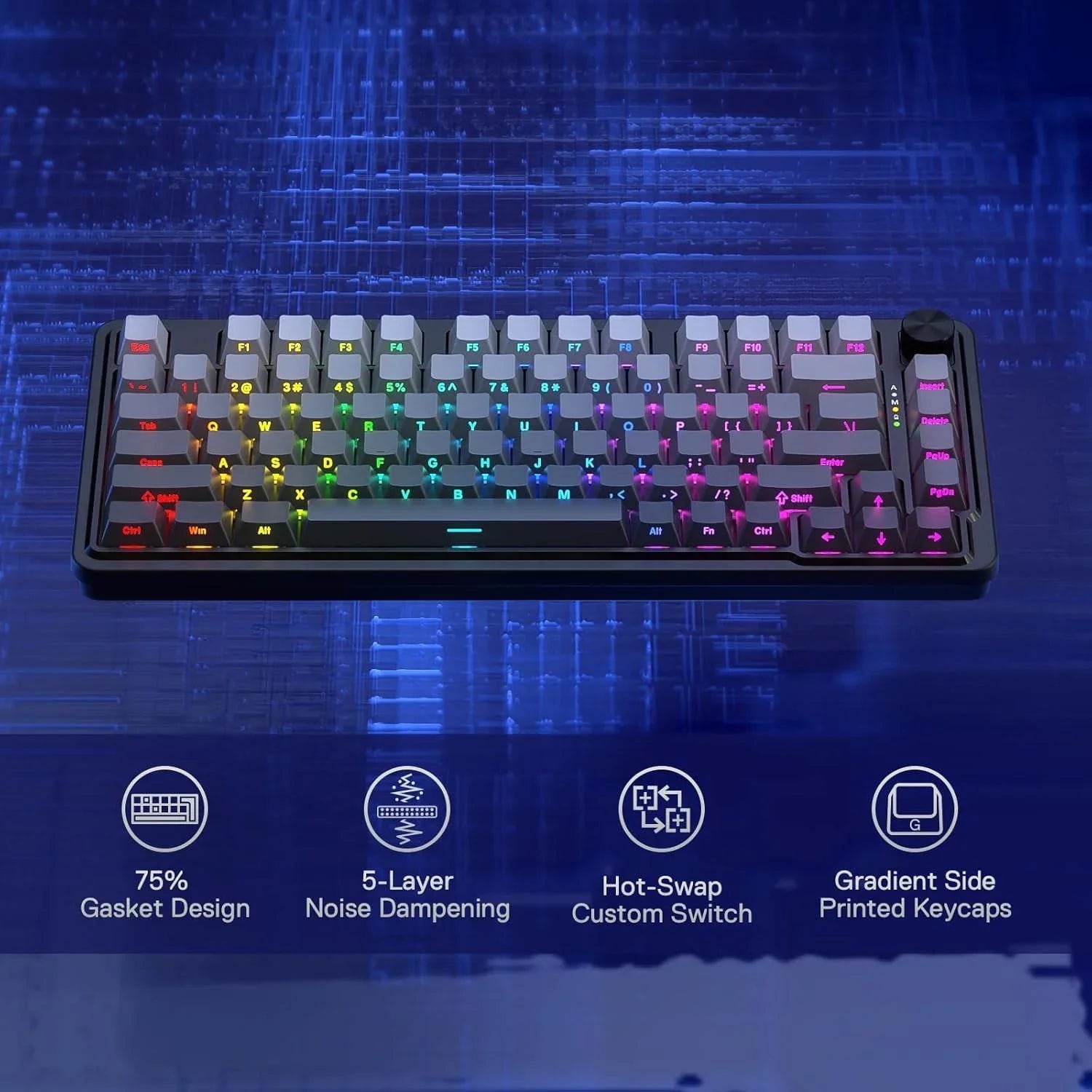 Redragon k673 gb 75% wireless gasket rgb gaming keyboard 3-modes 81 keys pbt