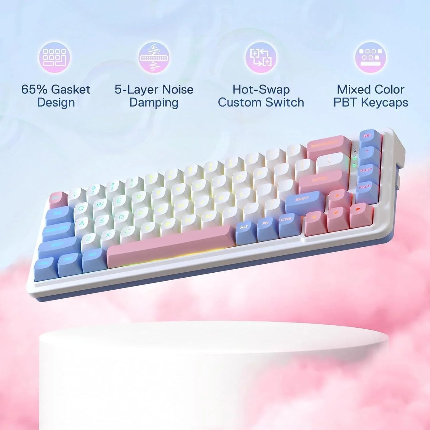 Redragon k709 pro 65% wireless gasket rgb gaming keyboard 68 keys hot-swap