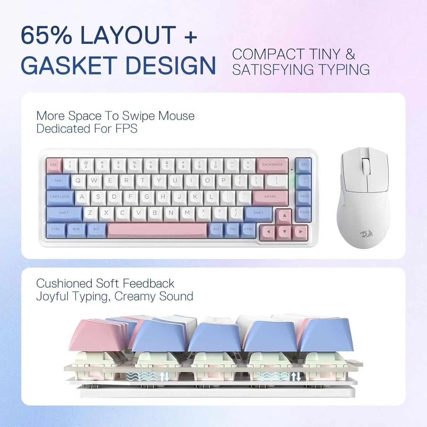 Redragon k709 pro 65% wireless gasket rgb gaming keyboard 68 keys hot-swap