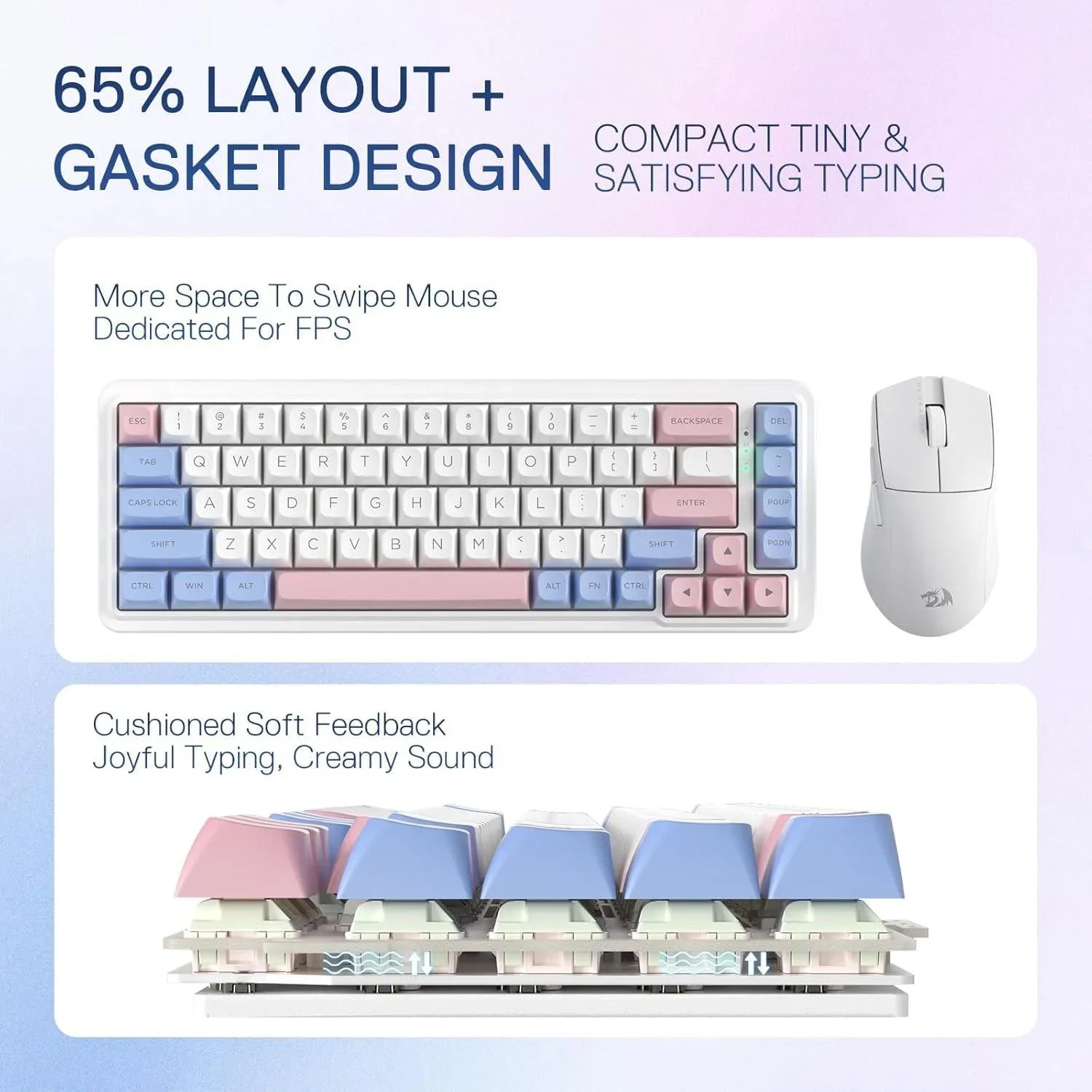 Redragon k709 pro 65% wireless gasket rgb gaming keyboard 68 keys hot-swap