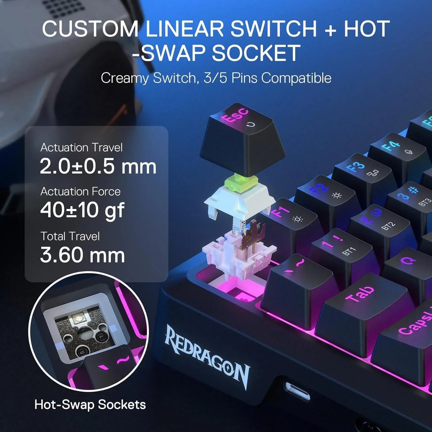Redragon k724 pro wireless gasket gaming keyboard w/hype screen & knob 81-key