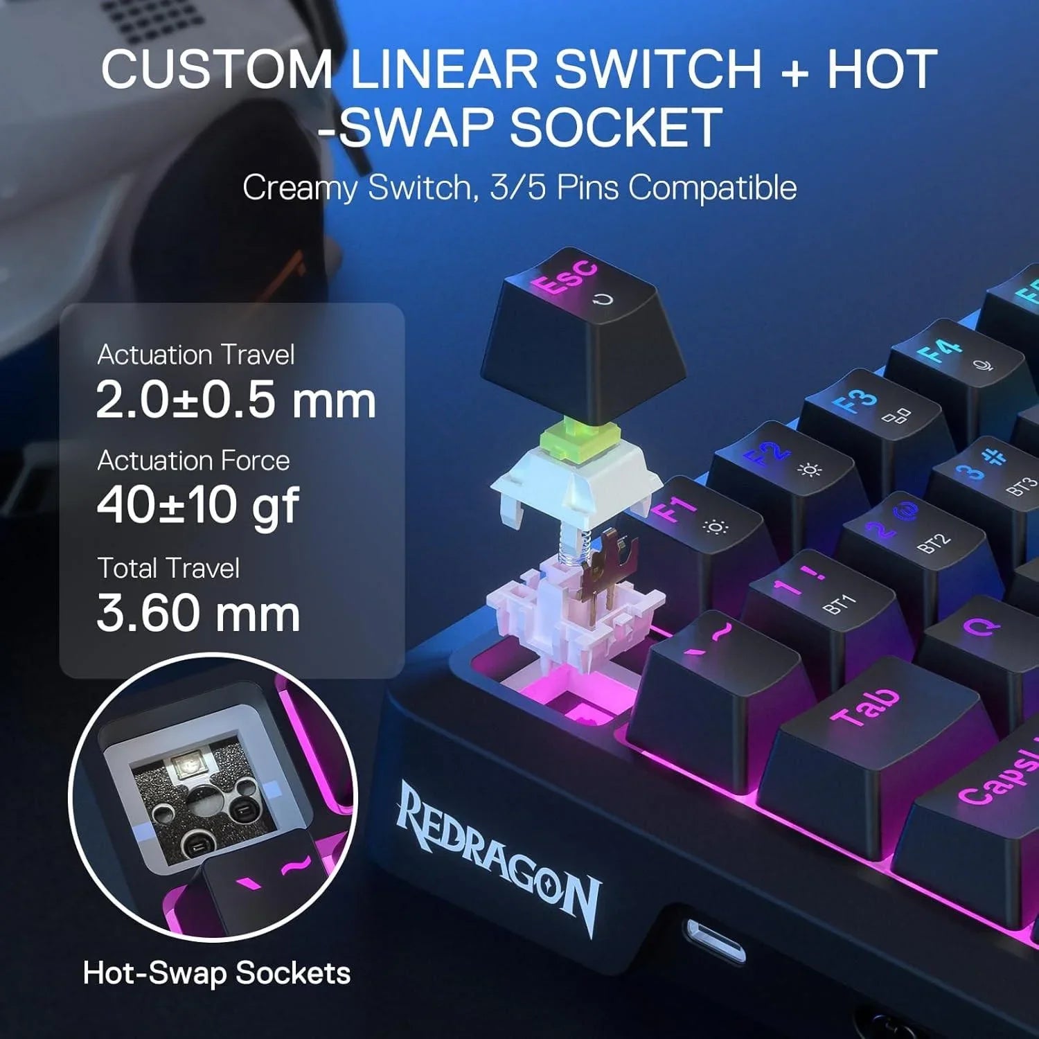 Redragon k724 pro wireless gasket gaming keyboard w/hype screen & knob 81-key