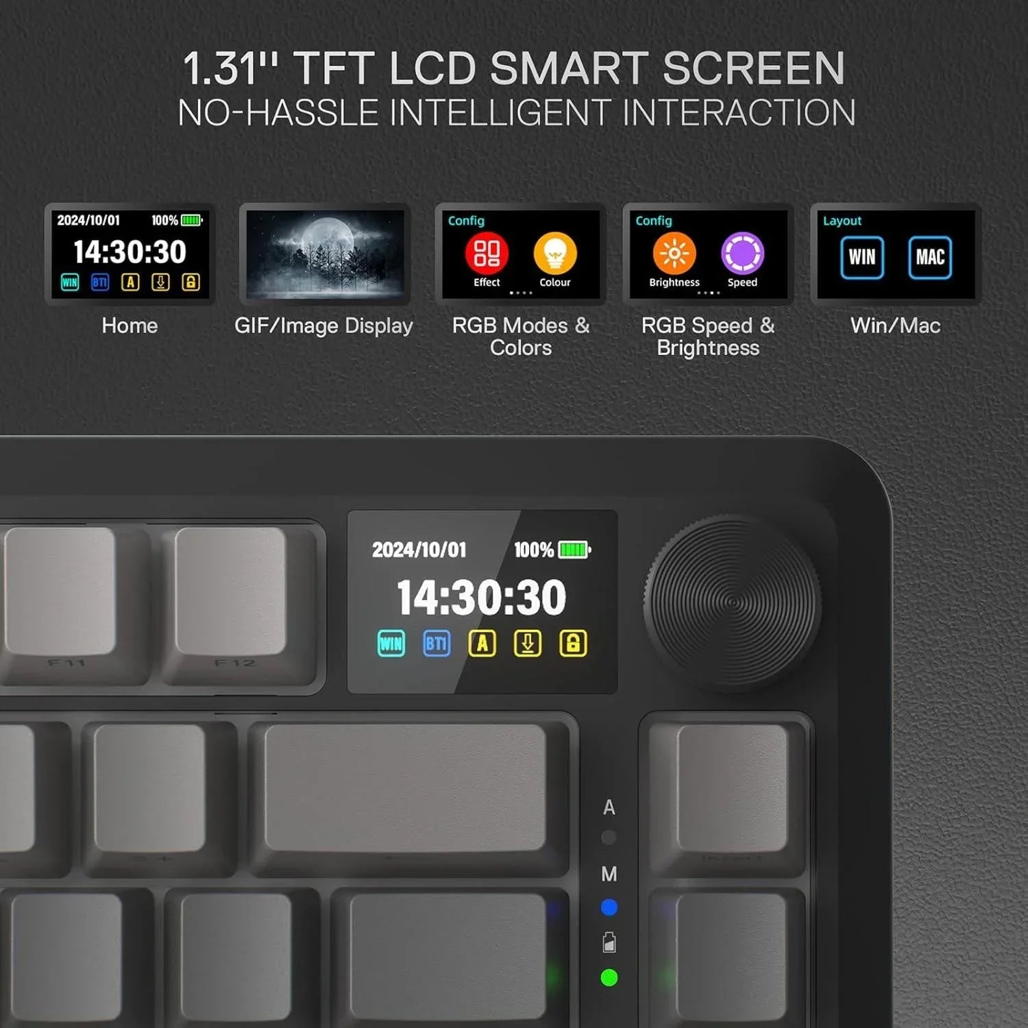 Redragon k724 pro wireless gasket gaming keyboard w/hype 1.14’’ tft screen &