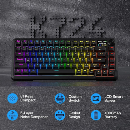 Redragon k724 pro wireless gasket gaming keyboard w/hype screen & knob 81-key