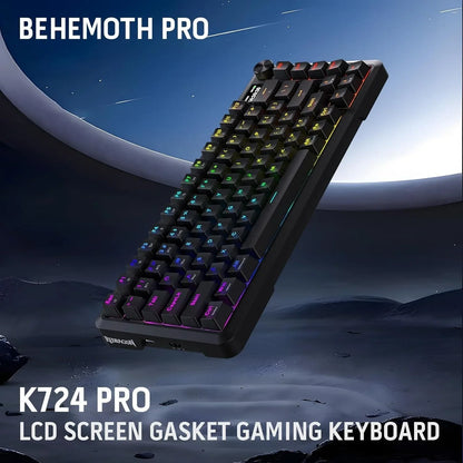 Redragon k724 pro wireless gasket gaming keyboard w/hype screen & knob 81-key