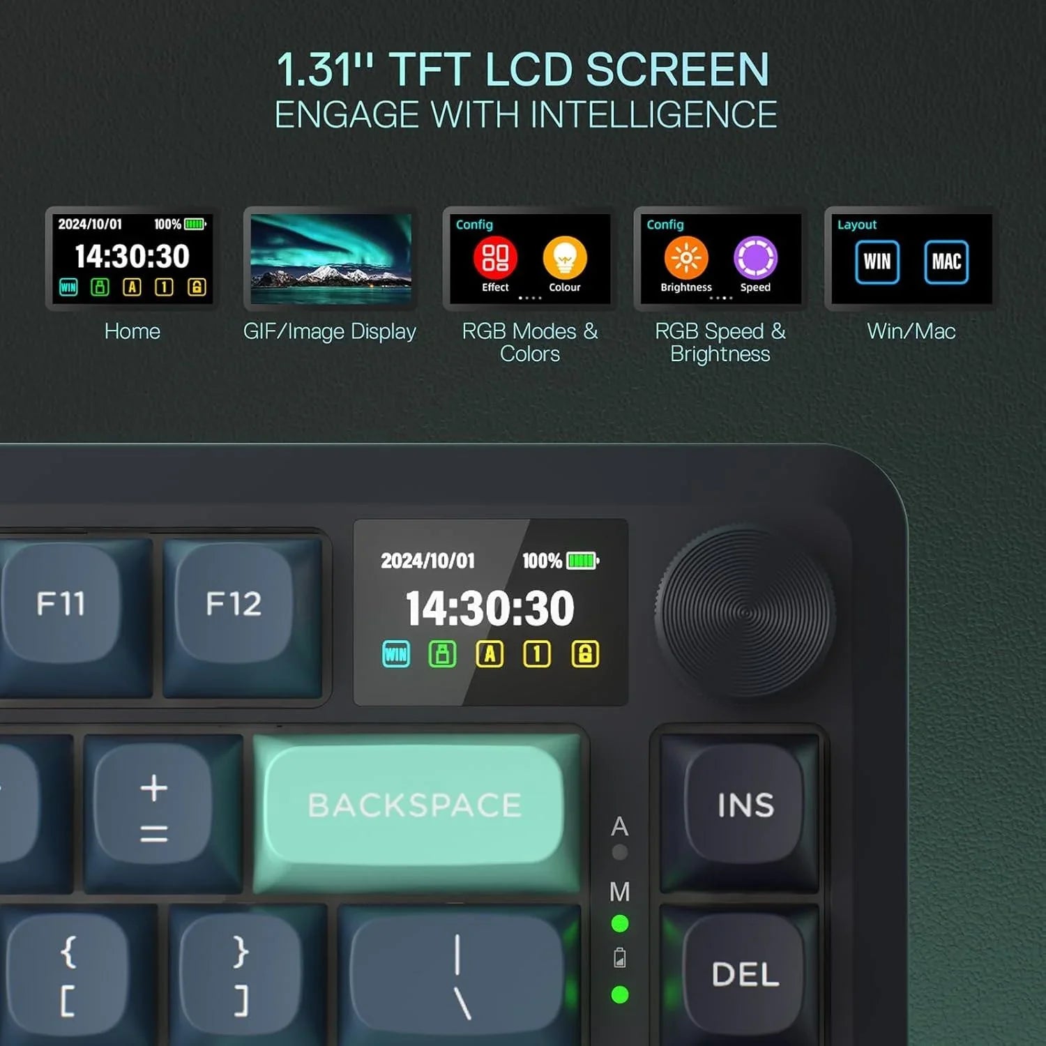 Redragon k724 pro wireless gasket gaming keyboard w/hype screen & knob 81-key