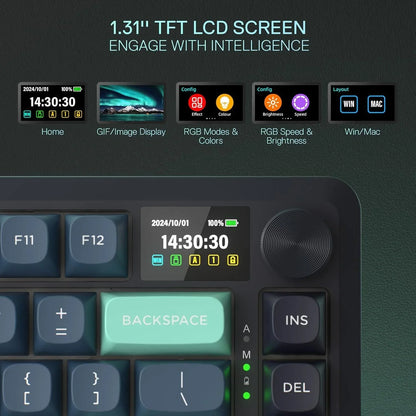 Redragon k724 pro wireless gasket gaming keyboard w/hype screen & knob 81-key