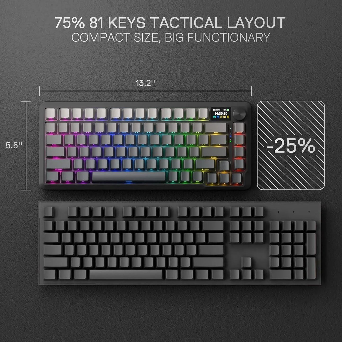 Redragon k724 pro wireless gasket gaming keyboard w/hype 1.14’’ tft screen &