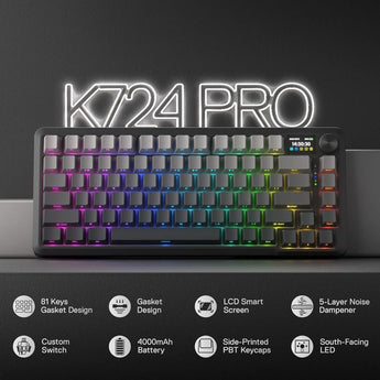 Redragon k724 pro wireless gasket gaming keyboard w/hype 1.14’’ tft screen &