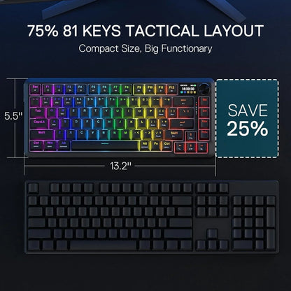 Redragon k724 pro wireless gasket gaming keyboard w/hype screen & knob 81-key