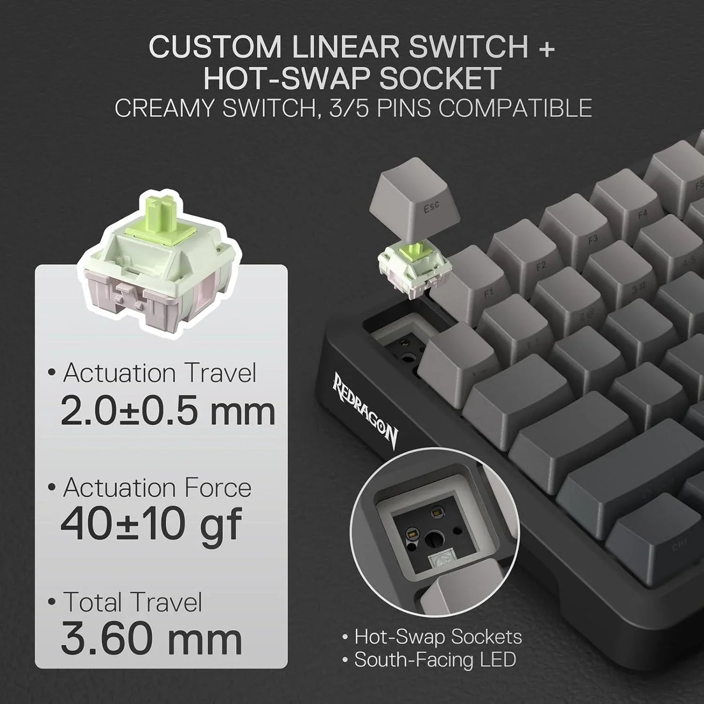 Redragon k724 pro wireless gasket gaming keyboard w/hype 1.14’’ tft screen &