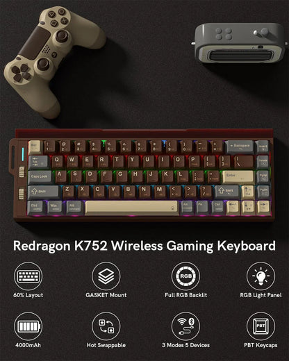 Redragon k752 wireless mechanical keyboard 60% gasket mount gaming keyboard