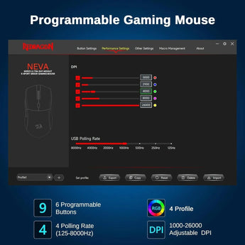 Redragon gaming mouse m816 44g ultra-light 8k polling rate 26000 dpi mouse full