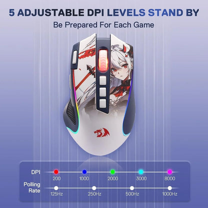 Redragon m612ak pro rgb anime gaming mouse 8000 dpi wired/wireless optical
