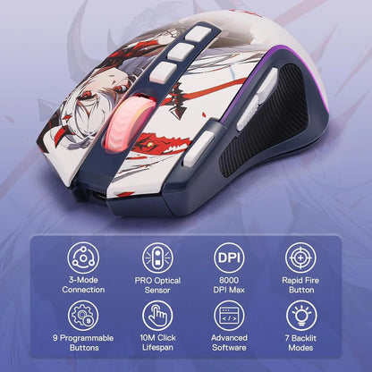 Redragon m612ak pro rgb anime gaming mouse 8000 dpi wired/wireless optical