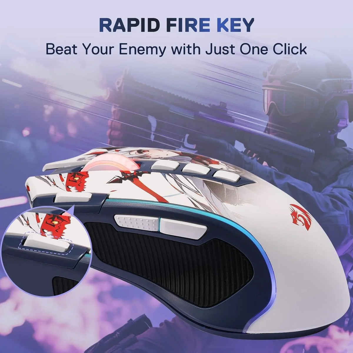 Redragon m612ak pro rgb anime gaming mouse 8000 dpi wired/wireless optical