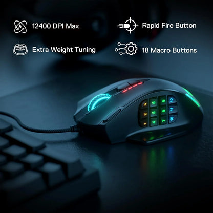 Redragon m908 impact rgb led mmo gaming mouse with 12 side buttons optical