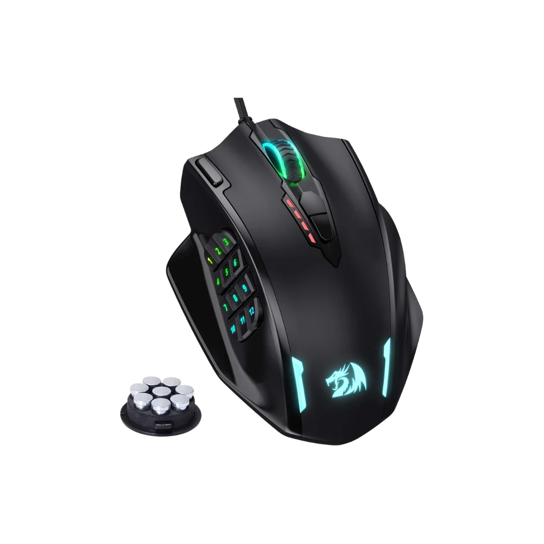 Redragon m908 impact rgb led mmo gaming mouse with 12 side buttons optical