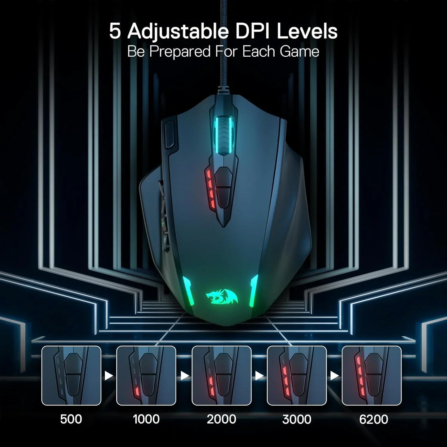 Redragon m908 impact rgb led mmo gaming mouse with 12 side buttons optical