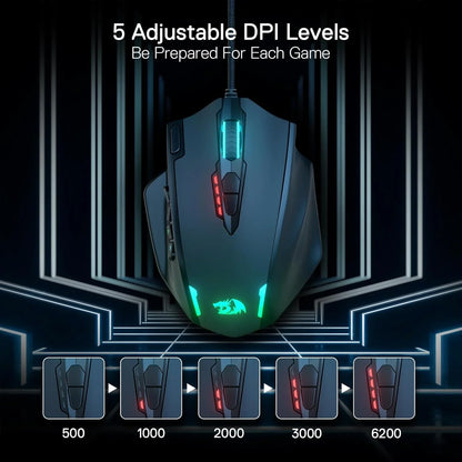Redragon m908 impact rgb led mmo gaming mouse with 12 side buttons optical