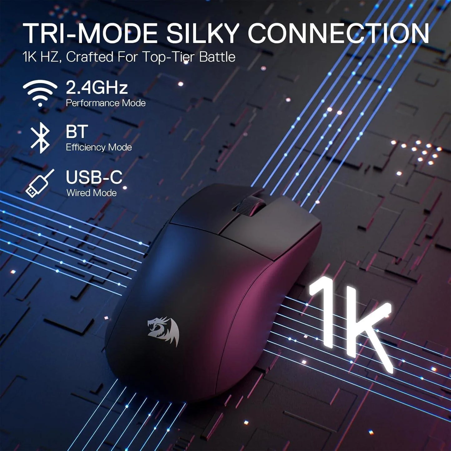 Redragon m916 pro 3-mode wireless gaming mouse 4k (26000 dpi) mouse pads