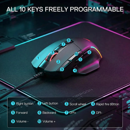 Redragon m925 wired gaming mouse 24,000 max dpi optical gaming mouse with 10