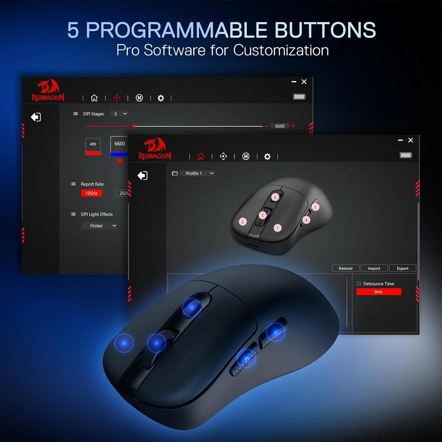 Redragon m998 lightweight wireless gaming mouse with rgb magnetic charging dock