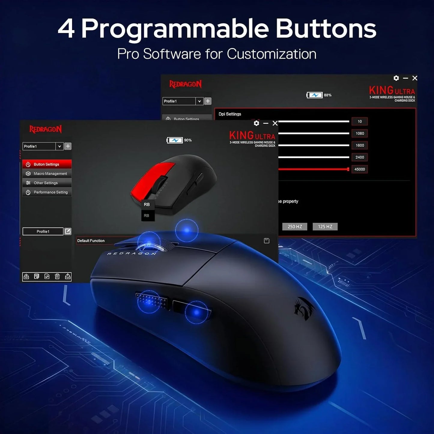 Redragon m999 wireless gaming mouse with stand 45000 dpi mice & trackballs
