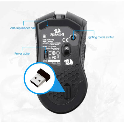 Redragon storm pro m808-ks rgb usb 2.4g wireless gaming mouse