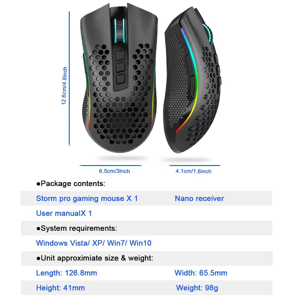Redragon storm pro m808-ks rgb usb 2.4g wireless gaming mouse