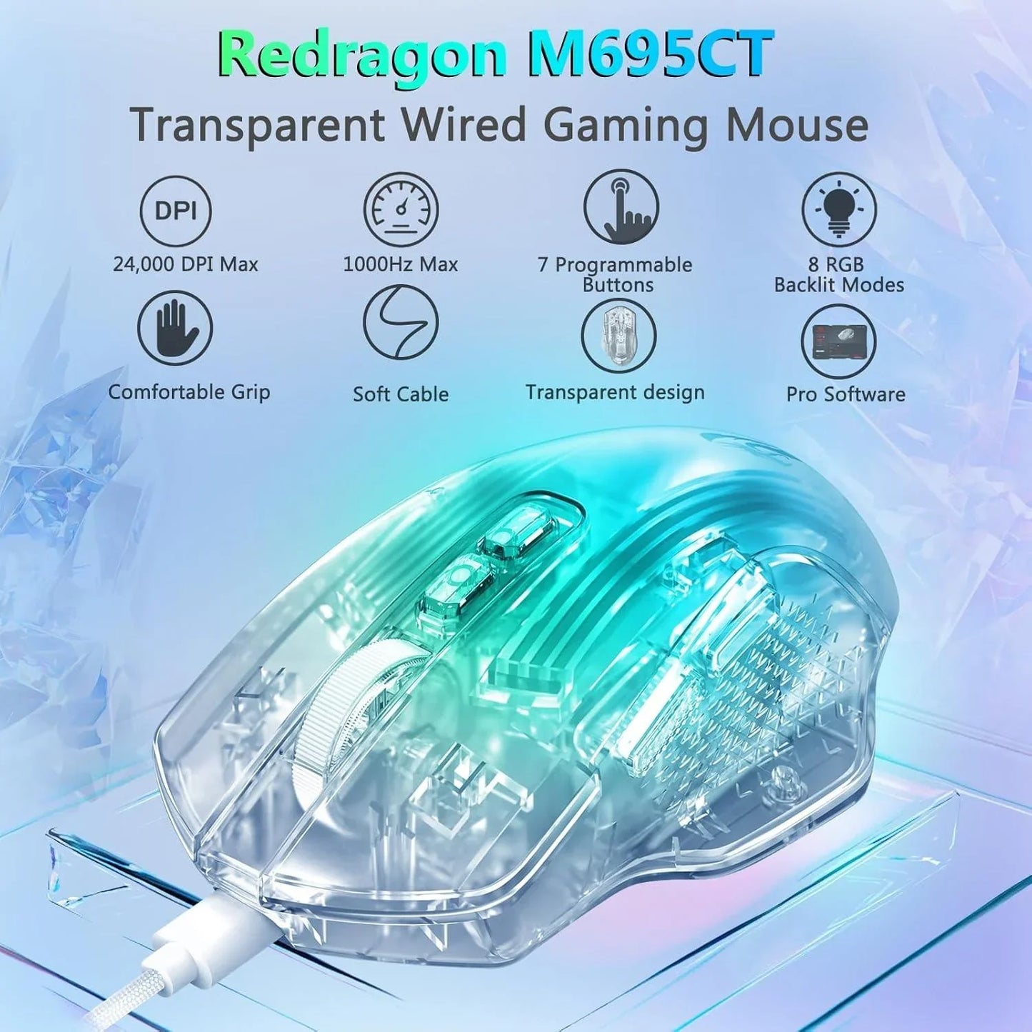 Redragon wired gaming mouse 24,000 dpi 7 programmable button 2 side buttons 8